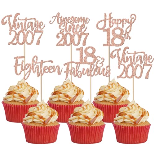 30 Stück Vintage 2007 Tortendeko Glitzer Happy 18th Eighteen Awesome Since 2007 Cupcake Toppers 18 Fabulous Kuchen Deko für 18. Geburtstag Hochzeitstag Party Kuchen Dekorationen Rosegold 30 Stück Vintage 2007 Tortendeko Glitzer Happy 18th Eighteen Awesome Since 2007 Cupcake Toppers 18 Fabulous Kuchen Deko für 18. Geburtstag Hochzeitstag Party Kuchen Dekorationen Rosegold von SYKYCTCY