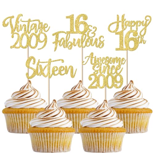 30 Stück Vintage 2009 Tortendeko Glitzer Happy 16th Sixteen Awesome Since 2009 Cupcake Toppers 16 Fabulous Kuchen Deko für 16. Geburtstag Hochzeitstag Party Kuchen Dekorationen Gold 30 Stück Vintage 2009 Tortendeko Glitzer Happy 16th Sixteen Awesome Since 2009 Cupcake Toppers 16 Fabulous Kuchen Deko für 16. Geburtstag Hochzeitstag Party Kuchen Dekorationen Gold von SYKYCTCY