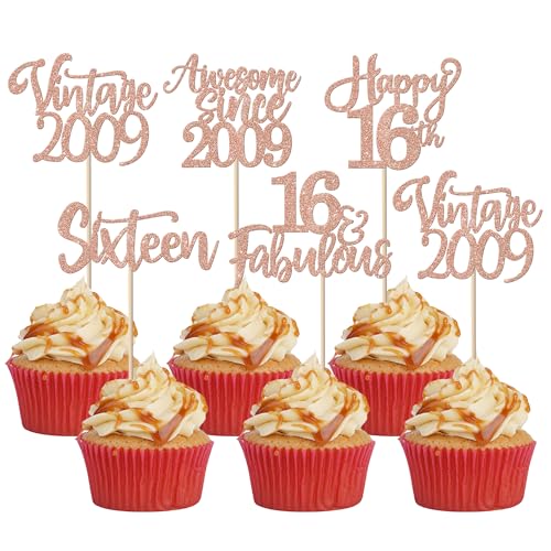 30 Stück Vintage 2009 Tortendeko Glitzer Happy 16th Sixteen Awesome Since 2009 Cupcake Toppers 16 Fabulous Kuchen Deko für 16. Geburtstag Hochzeitstag Party Kuchen Dekorationen Rosegold 30 Stück Vintage 2009 Tortendeko Glitzer Happy 16th Sixteen Awesome Since 2009 Cupcake Toppers 16 Fabulous Kuchen Deko für 16. Geburtstag Hochzeitstag Party Kuchen Dekorationen Rosegold von SYKYCTCY