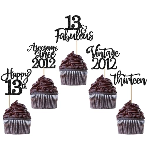 30 Stück Vintage 2012 Tortendeko Glitzer Happy 13th Thirteen Awesome Since 2012 Cupcake Toppers 13 Fabulous Kuchen Deko für 13. Geburtstag Hochzeitstag Party Kuchen Dekorationen Schwarz 30 Stück Vintage 2012 Tortendeko Glitzer Happy 13th Thirteen Awesome Since 2012 Cupcake Toppers 13 Fabulous Kuchen Deko für 13. Geburtstag Hochzeitstag Party Kuchen Dekorationen Schwarz von SYKYCTCY
