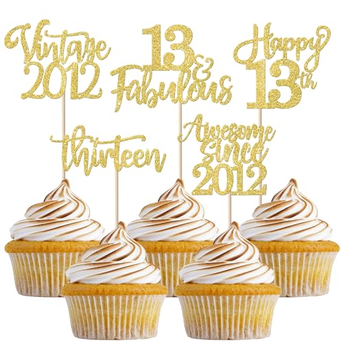 30 Stück Vintage 2012 Tortendeko Glitzer Happy 13th Thirteen Awesome Since 2012 Cupcake Toppers 13 Fabulous Kuchen Deko für 13. Geburtstag Hochzeitstag Party Kuchen Dekorationen Gold 30 Stück Vintage 2012 Tortendeko Glitzer Happy 13th Thirteen Awesome Since 2012 Cupcake Toppers 13 Fabulous Kuchen Deko für 13. Geburtstag Hochzeitstag Party Kuchen Dekorationen Gold von SYKYCTCY