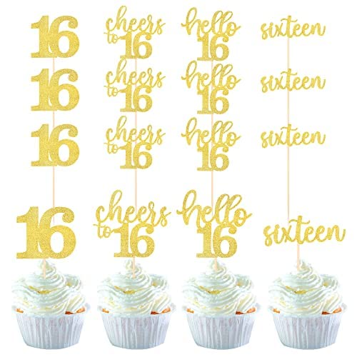 36 Stück 16th Birthday Cupcake Toppers Glitter Hallo 16 Geburtstag Tortendeko Cheers to 16 Sixteen Muffin Dekoration for 16th Birthday Teenager Party Kuchen Dekoendeko Gold 36 Stück 16th Birthday Cupcake Toppers Glitter Hallo 16 Geburtstag Tortendeko Cheers to 16 Sixteen Muffin Dekoration for 16th Birthday Teenager Party Kuchen Dekoendeko Gold von SYKYCTCY