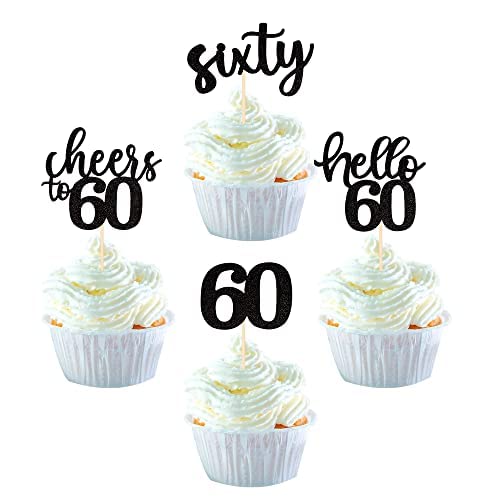 36 Stück 60th Birthday Cupcake Toppers Glitter Hallo 60 Geburtstag Tortendeko Cheers to 60 Sixty Muffin Dekoration for 60th Birthday Teenager Party Kuchen Dekoendeko Black 36 Stück 60th Birthday Cupcake Toppers Glitter Hallo 60 Geburtstag Tortendeko Cheers to 60 Sixty Muffin Dekoration for 60th Birthday Teenager Party Kuchen Dekoendeko Black von SYKYCTCY