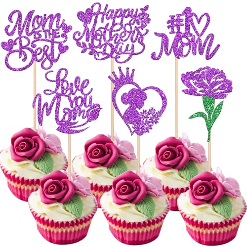 36 Stück Happy Mother's Day TortendekoGlitzer Herz I Love You Mom Cupcake Toppers Best Mom Blume Muttertag Kuchen Deko für Happy Mother's Day Theme Frauen Geburtstag Party Kuchen Dekoration Lila 36 Stück Happy Mother's Day TortendekoGlitzer Herz I Love You Mom Cupcake Toppers Best Mom Blume Muttertag Kuchen Deko für Happy Mother's Day Theme Frauen Geburtstag Party Kuchen Dekoration Lila von SYKYCTCY