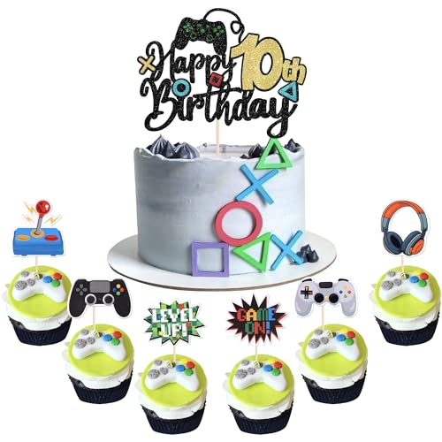 37 Stück 10th Videospiel Tortendeko Glitzer Game On Controllers 10th Geburtstag Kuchen Deko Spielkonsolen Cupcake Toppers für Videospiel Theme Jungen Mädchen Geburtstag Party Kuchen Dekorationen 37 Stück 10th Videospiel Tortendeko Glitzer Game On Controllers 10th Geburtstag Kuchen Deko Spielkonsolen Cupcake Toppers für Videospiel Theme Jungen Mädchen Geburtstag Party Kuchen Dekorationen von SYKYCTCY