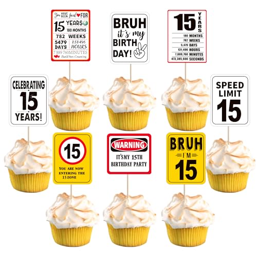 40 Stück 15th Geburtstag Tortendeko Speed Limit 15 Cupcake Toppers Prost auf 15 Jahre Kuchen Deko für Mädchen Junge 15. Geburtstag Jahrestag Party Kuchen Dekorationen von SYKYCTCY