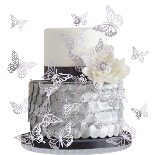 40 Stück 3D Lebendige Schmetterling Cupcake Topper Gemischte Stile Hohle Schmetterling Tortendeko Geburtstag Butterfly Tortendeko Hochzeit Jahrestag Baby Shower Geburtstag Party Dekoendeko Silber von SYKYCTCY