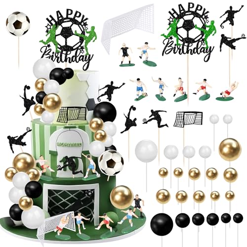 40 Stück Fußball Tortendeko DIY Kugel Cupcake Toppers Mikrokosmos Fußballer Wettbewerb Kuchen Deko für Fussball Sport Thema Baby Dusche Kinder Geburtstag Party Kuchen Dekorationen von SYKYCTCY