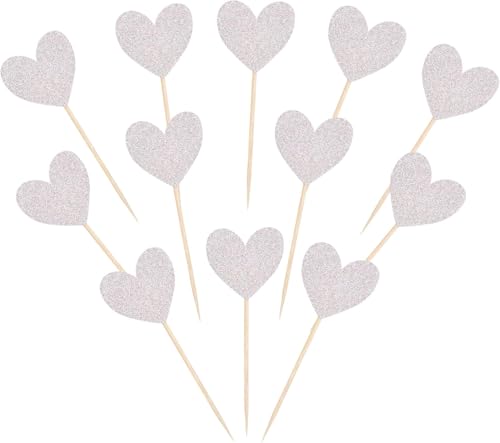 40 Stück Herz Tortendeko Glitzer Liebe Herz Valentinstag Kuchen Deko für Valentinstag Thema Hochzeit Verlobung Braut Dusche Geburtstag Party Kuchen Dekorationen Silber von SYKYCTCY