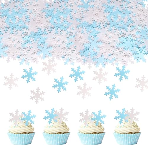 50 Stück Essbare Schneeflocke Cupcake Toppers Winter eingefroren Thema Tortendeko für Winter Wonderland Thema Baby Dusche Kinder Geburtstag Party Kuchen Dekorationen Blau Weiß von SYKYCTCY