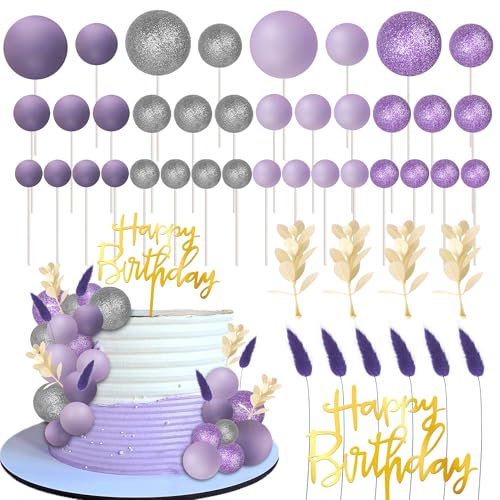 52 Stück Kugeln Tortendeko Gras Kuchen Deko Happy Birthday Cake Toppers Natürliche Boho Kugel Cupcake Toppers für Baby Dusche Geburtstag Hochzeit Jahrestag Party Kuchen Dekorationen Lila Silber 52 Stück Kugeln Tortendeko Gras Kuchen Deko Happy Birthday Cake Toppers Natürliche Boho Kugel Cupcake Toppers für Baby Dusche Geburtstag Hochzeit Jahrestag Party Kuchen Dekorationen Lila Silber von SYKYCTCY
