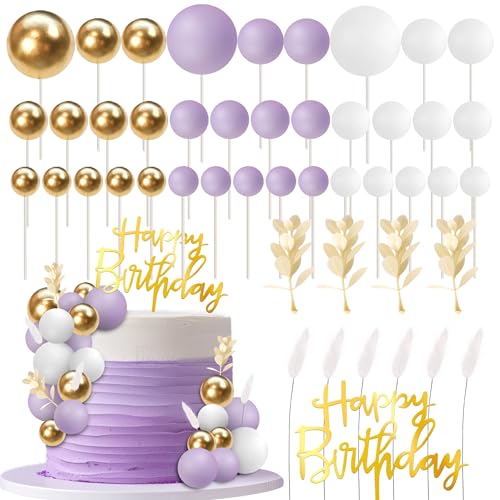 52 Stück Kugeln Tortendeko Gras Kuchen Deko Happy Birthday Cake Toppers Natürliche Boho Kugel Cupcake Toppers für Baby Dusche Geburtstag Hochzeit Jahrestag Party Kuchen Dekorationen Lila Weiß Gold 52 Stück Kugeln Tortendeko Gras Kuchen Deko Happy Birthday Cake Toppers Natürliche Boho Kugel Cupcake Toppers für Baby Dusche Geburtstag Hochzeit Jahrestag Party Kuchen Dekorationen Lila Weiß Gold von SYKYCTCY