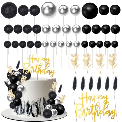 52 Stück Kugeln Tortendeko Gras Kuchen Deko Happy Birthday Cake Toppers Natürliche Boho Kugel Cupcake Toppers für Baby Dusche Geburtstag Hochzeit Jahrestag Party Kuchen Dekorationen Schwarz Silber 52 Stück Kugeln Tortendeko Gras Kuchen Deko Happy Birthday Cake Toppers Natürliche Boho Kugel Cupcake Toppers für Baby Dusche Geburtstag Hochzeit Jahrestag Party Kuchen Dekorationen Schwarz Silber von SYKYCTCY