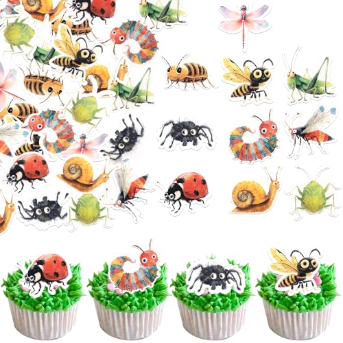 60 Stück Essbare Insekten Tortendeko Natur Insekt Kuchen Deko Marienkäfer Bienen Raupe Cupcake Dekorationen für Insekt Thema Baby Dusche Kinder Geburtstag Party Kuchen Dekorationen von SYKYCTCY