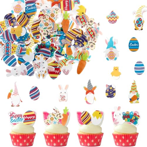 72 Stück Essbare Happy Easter Cupcake Toppers Waffelpapier Kaninchen Tortendeko Frohe Ostern Kuchen Deko für Frohe Ostern Hase Thema Geburtstag Party Kuchen Dekorationen von SYKYCTCY