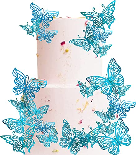40 Stück Tortendeko, 3D Schmetterling Cupcake Topper mit Eisenstangen Schmetterling Tortendeko Geburtstag Butterfly Cake Toppers für Hochzeit Jahrestag Geburtstag Party Kuchen Dekoendeko Blau von SYKYCTCY