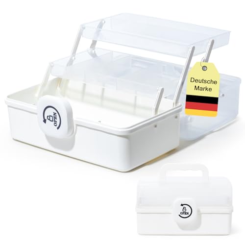 SYLANDO 27,5cm Aufbewahrungsbox mit fächern, Sortierboxen, Nähkasten, Bastelkoffer leer, Medicine Organizer Box, Angelkoffer, Aufbewahrung for Kleinteile, Haargummi (Weiß) von SYLANDO