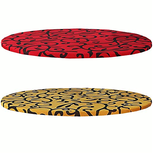 SYLC Runde Tischdecken für runde Tische, Wachstuch, rund, rutschfest, waschbar, Tischschutz, rund, abwischbar, hitzebeständig (rot und gelb, 60 cm) von SYLC