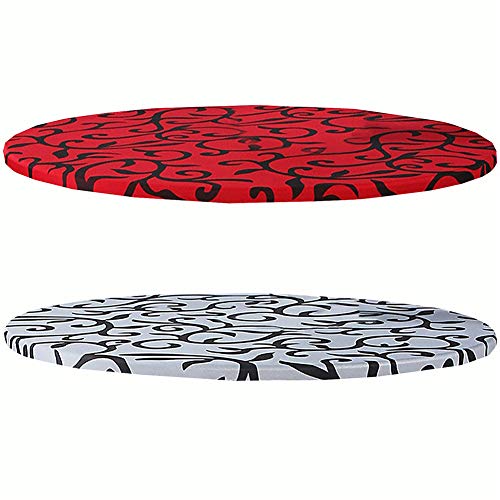 SYLC Runde Tischdecken für runde Tische, Wachstuch, rund, rutschfest, waschbar, Tischschutz, rund, abwischbar, hitzebeständig (rot und weiß, 80 cm) von SYLC