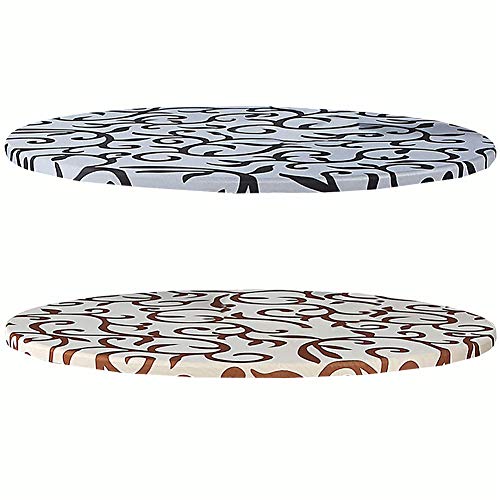 SYLC Runde Tischdecken für runde Tische, Wachstuch, rund, rutschfest, waschbar, Tischschutz, rund, abwischbar, hitzebeständig (weiß und kaffeefarben, 60 cm) von SYLC