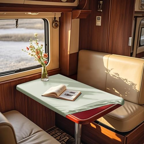 Tischdecke Wasserabweisend Für Wohnwagen, Rechteckig Gartentischdecke Wetterfest Für Draußen, rutschfest Tischtuch Mit Elastischen Bändern Und 4 Schnürungen (Light Green,Rectangle 120×70cm) von SYLC