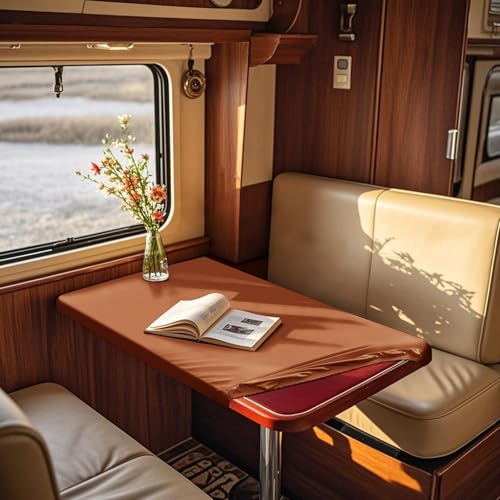 Tischdecke Wasserabweisend Für Wohnwagen, Rechteckig Gartentischdecke Wetterfest Für Draußen, rutschfest Tischtuch Mit Elastischen Bändern Und 4 Schnürungen (Orange,Square 80×80cm) von SYLC