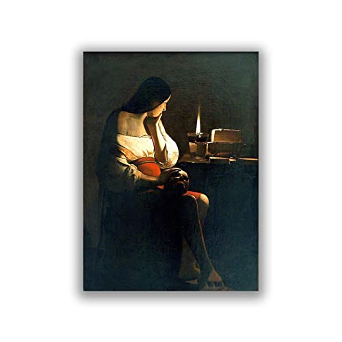 Georges de la Tour-Bild auf Leinwand– „Die reuige Magdalena“ – Ölgemälde-Reproduktion –Leinwand Wandkunst für Wohnzimmer 80 x 112 cm Rahmenlos von SYLJ