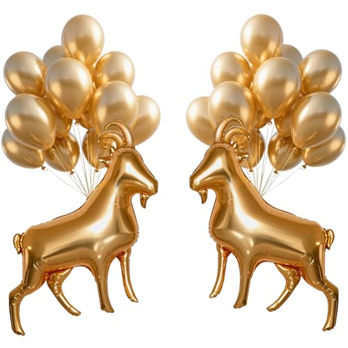 22-teiliges Set mit Ziegenmotiven: Goldene Folienballons in Ziegenform und goldene Latexballons für Sportwettbewerbe, "You're Goat This", You're the Goat This, You're the Goat 22-teiliges Set mit Ziegenmotiven: Goldene Folienballons in Ziegenform und goldene Latexballons für Sportwettbewerbe, "You're Goat This", You're the Goat This, You're the Goat von SYNUO