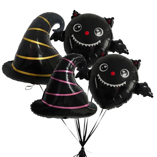 【4 Stück Halloween Ballonset】 2 schwarze Hexenhut-Ballons + 2 schwarze Fledermausballons, perfekt für Halloween-Party-Dekorationen 【4 Stück Halloween Ballonset】 2 schwarze Hexenhut-Ballons + 2 schwarze Fledermausballons, perfekt für Halloween-Party-Dekorationen von SYNUO
