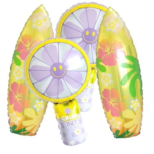 4-teiliges Sommer-Party-Ballon-Set: 2 x 91,4 cm Surfbrett-Ballons + 2 x 81,3 cm große Ventilator-Ballons für Strand- und Pooldekoration von SYNUO