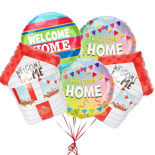 5-teiliges "Welcome Home"-Ballon-Set: 2 × 66 cm große Luftballons in Hausform + 3 × 45,7 cm runde Folienballons "Welcome Home" für Geburtstag, Feiertagspartys und Schuljahreszeiten 5-teiliges "Welcome Home"-Ballon-Set: 2 × 66 cm große Luftballons in Hausform + 3 × 45,7 cm runde Folienballons "Welcome Home" für Geburtstag, Feiertagspartys und Schuljahreszeiten von SYNUO