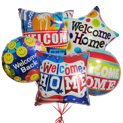 Bunte 45,7 cm große Folienballons "Welcome Home", ideal als Dekoration für Zuhause (5 Stück) von SYNUO