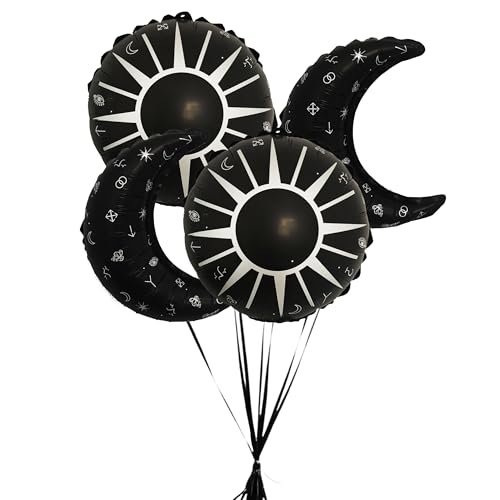 Luftballons mit schwarzem Mond und Sonne, magische Geburtstagsdekorationen, 4 Stück von SYNUO