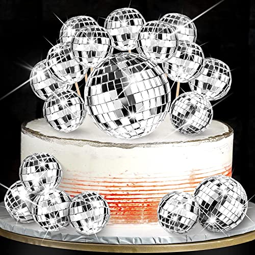 26PCS Disco Ball Cake Toppers, 70's Disco Cake Toppers, Disco Cake Decoration with Flashing Silver Mirror Ball for 70s Dance Birthday Party Accessories to Make Your Cake and Party More Attractive von SYOZPXY
