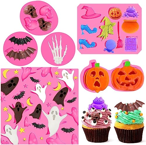 6 Stück Halloween-Kuchen-Dekorier-Fondant-Form, Kürbis-Fledermaus-Schädel-Geister-Fondant-Silikonform, für DIY-Schokoladenbonbon-Backen Hochzeitsfeier 6 Stück Halloween-Kuchen-Dekorier-Fondant-Form, Kürbis-Fledermaus-Schädel-Geister-Fondant-Silikonform, für DIY-Schokoladenbonbon-Backen Hochzeitsfeier von SYOZPXY