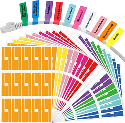 600-Pcs-Drahtetiketten für Elektronikprodukte, 10-Farben Schreiben Sie auf Tags zum Etikettieren von Ladekabeln, Computerkabel, Selbstklebende Reißfeste Kabel-Etiketten Tags für Kabel-Management von SYOZPXY