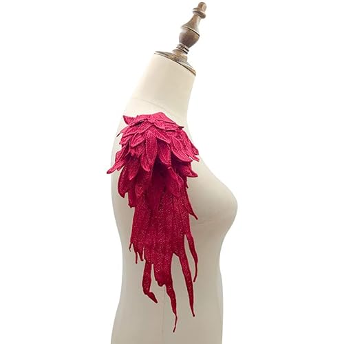 1 Paar 3D Stickerei Spitze Bestickte Flügel Applikation DIY Kleidung Zubehör Schulterflicken Spitzenapplikation Engel Patches DIY Kleidung Zubehör Mehrfarbig Spitzenmotive Patches -Rotwein von SYSUII