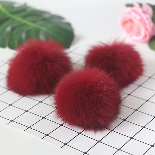10 Stück 10CM Kunstfell Pompon,Kunstfell Bommel Fellbommel für Mützen Tasche Beanies Taschenanhänger Schlüsselanhänger Fellbommel DIY Fell Pom Poms für Schuhe Schals Anhängern Dekoration -Weinrot von SYSUII