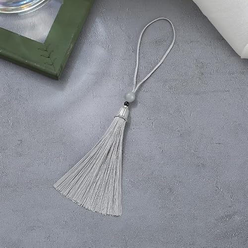 10 Stücke Mini Quasten,Handgemachte Seidige Quasten mit Perlen Lesezeichen Quaste Anhänger Troddeln für DIY Schlüsselanhänger Schmuckherstellung,Lesezeichen,DIY Handwerk Zubehör -grau von SYSUII