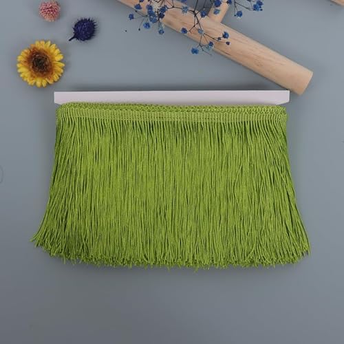 10 Yard 15cm Quaste Seidig Fransen Geschnitten Fransenborte Schnittfranse Fransen-Borten Bänder zum Nähen,DIY Basteln,Latin Dance Kleidung Verschönerung Lampenschirm Dekoration-grünes Gras von SYSUII