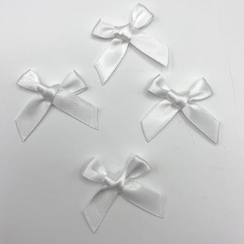 SYSUII 100 STK Mini Satinband Schleifen 3.5CM*3.2CM Mini Satin Schleifen Bowknot Klein Satin Band Bögen aus Polyester für Hochzeit Deko Karten DIY Basteln Handwerk Geschenkverpackungen -Weiße von SYSUII