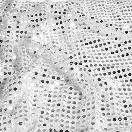 100cm * 1 Yard Tüllstoff Paillettenstoff Glitzer Garn Tüll Deko Stoffe Kostümstoff zum Nähen Glitzer Deko Stoffe für DIY Tutu Rock Hochzeit Kleid Dekoration Fotografie Hintergrund-Silber Weiß von SYSUII