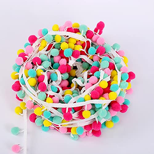 10m Pompon Borte, Rainbow Pom Bommelborte Bommelband Bommel Fringe Trimm Ball Fransen Quasten Trim Pom Poms Bälle Fransenbesatz Bunt für DIY Handwerk Kleid schal Hut Vorhang Dekoration Nähzubehör von SYSUII