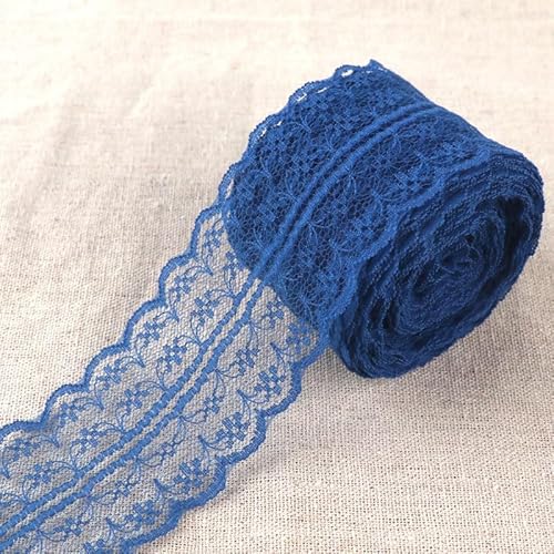 10m Spitzenbordüre Spitzenband 4.5CM Breite Vintage Spitzenstoff Spitzenbesatz Spitzen-Blumen Zierspitze Häkelspitze Dekoband für Nähen Handwerk Hochzeit Deko Scrapbooking Geschenkbox -Dunkelblau von SYSUII