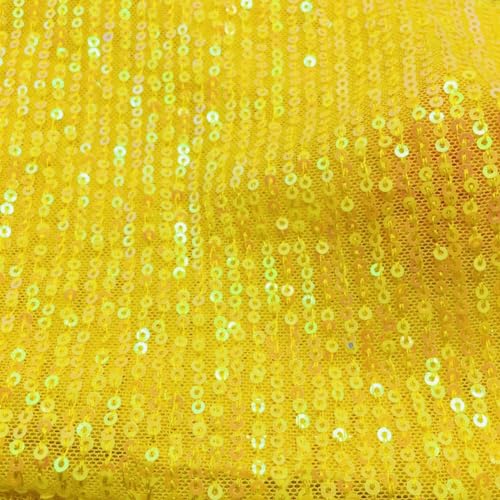 125cm * 1 Yard Bestickter 3D Pailletten-Stoff Sparkly Stoff glitzernder Stoff Glitzer Garn Tüll Deko Stoffe Glitzertüllstoff für DIY Tisch Tutu Rock Nähen Party Hochzeitsdekoration -Bunt gelb von SYSUII