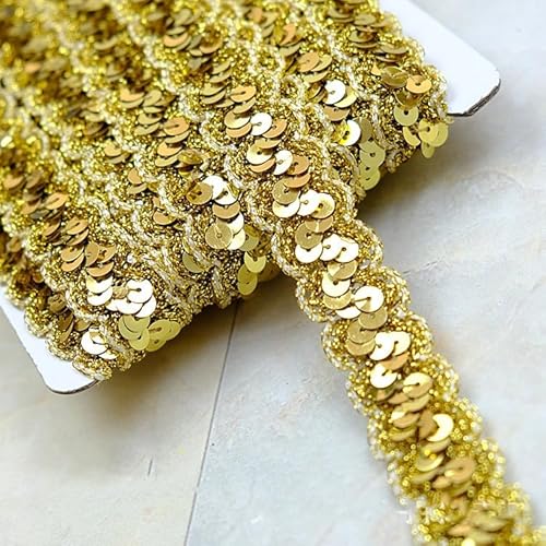 SYSUII 13M*23mm Glänzendes Geflochten Zierband Paillettenband Paillettenschnur Dekoratives Accessoire Glitzer Borte Aus Dekoband FüR DIY NäHen KostüMe Handwerk Verzierungen Schmuckherstellung-Gold #2 von SYSUII