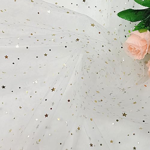 150cm* 3 Yard Tüllstoff,Tüll Deko Stoffe mit Stern Mond Dekostoff Kostümstoff zum Nähen Glanz Glitzer Tüllstoff Für DIY handgemachte Kleidung Dekoration Gardine Vorhänge Tischdecken Deko -Weiße 150cm* 3 Yard Tüllstoff,Tüll Deko Stoffe mit Stern Mond Dekostoff Kostümstoff zum Nähen Glanz Glitzer Tüllstoff Für DIY handgemachte Kleidung Dekoration Gardine Vorhänge Tischdecken Deko -Weiße von SYSUII