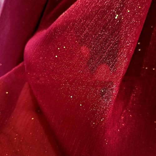 150cm*1m Organza Stoffe zum Nähen Tüllstoff Tüllrolle Glitzer Garn Tüll Deko Stoffe Glitzertüllstoff für Gardine Vorhänge Tischdecken Deko Schals DIY Tutu Rock Handwerk Party Deko -Rot von SYSUII