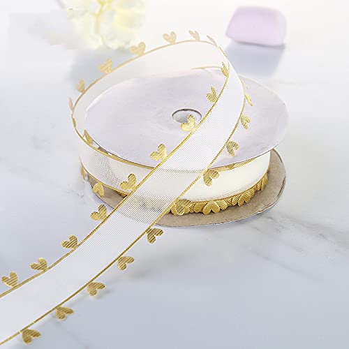 2 Rollen Geschenkband Schleifenband - 25mm * 20 Yard Geschenkbänder Breit Stoffband Herzen Organzaband Dekoband zum Basteln Tüllband Hochzeit Deko Tischdeko Zimmerdeko Autoschmuck Haarschleife-Gold 2 Rollen Geschenkband Schleifenband - 25mm * 20 Yard Geschenkbänder Breit Stoffband Herzen Organzaband Dekoband zum Basteln Tüllband Hochzeit Deko Tischdeko Zimmerdeko Autoschmuck Haarschleife-Gold von SYSUII