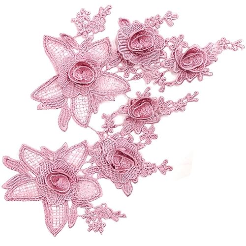 2 Stück Stickerei Spitzen Blumen Patches,Rosen Applikationen Patch Zum Aufbügeln Gestickte Aufnäher Applikation Stickerei Spitze Applikation Nähen Blume für DIY-Dekoration DIY Hut Kleid-Rosa #1 von SYSUII